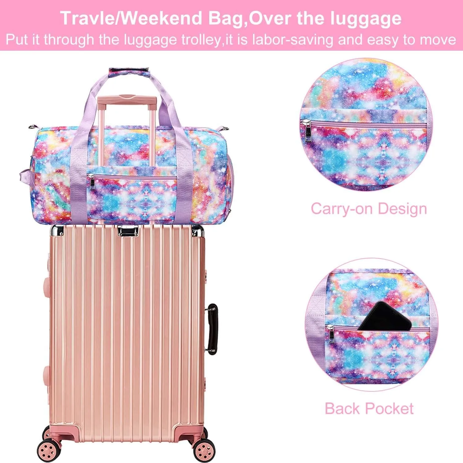 Gym Travel Duffle Bag for Girls - Gymnastics Sports Dance Bag with Shoe Compartment & Wet Pocket Panda Kids Travel Bag Teens Weekender Sleepover Carry On Bag