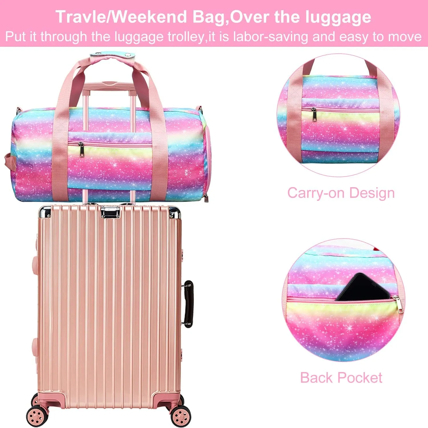 Gym Travel Duffle Bag for Girls - Gymnastics Sports Dance Bag with Shoe Compartment & Wet Pocket Panda Kids Travel Bag Teens Weekender Sleepover Carry On Bag