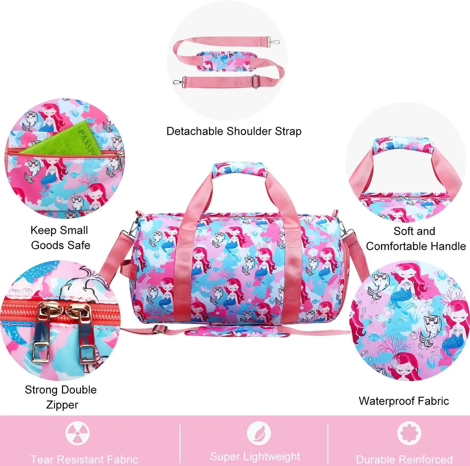 Gym Travel Duffle Bag for Girls - Gymnastics Sports Dance Bag with Shoe Compartment & Wet Pocket Panda Kids Travel Bag Teens Weekender Sleepover Carry On Bag