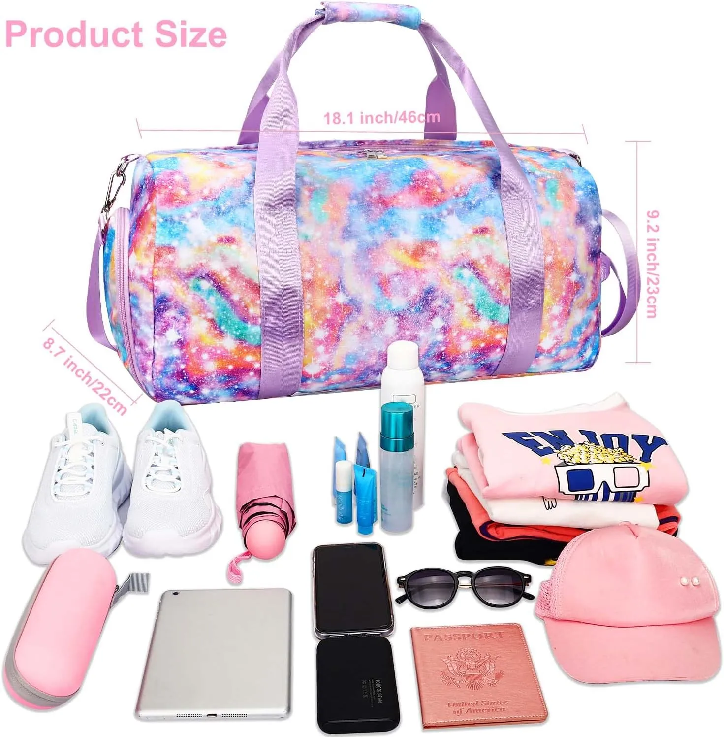 Gym Travel Duffle Bag for Girls - Gymnastics Sports Dance Bag with Shoe Compartment & Wet Pocket Panda Kids Travel Bag Teens Weekender Sleepover Carry On Bag