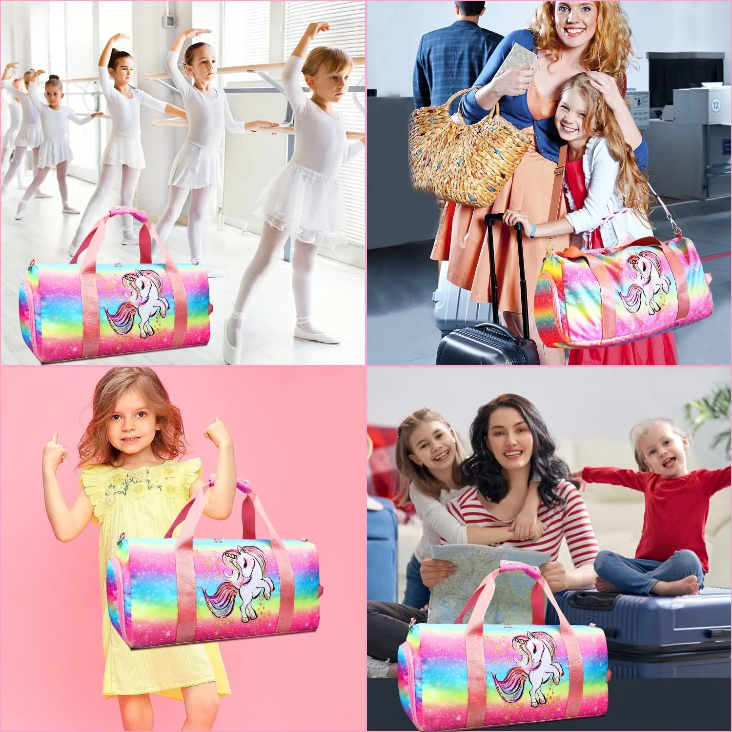 Gym Travel Duffle Bag for Girls - Gymnastics Sports Dance Bag with Shoe Compartment & Wet Pocket Panda Kids Travel Bag Teens Weekender Sleepover Carry On Bag
