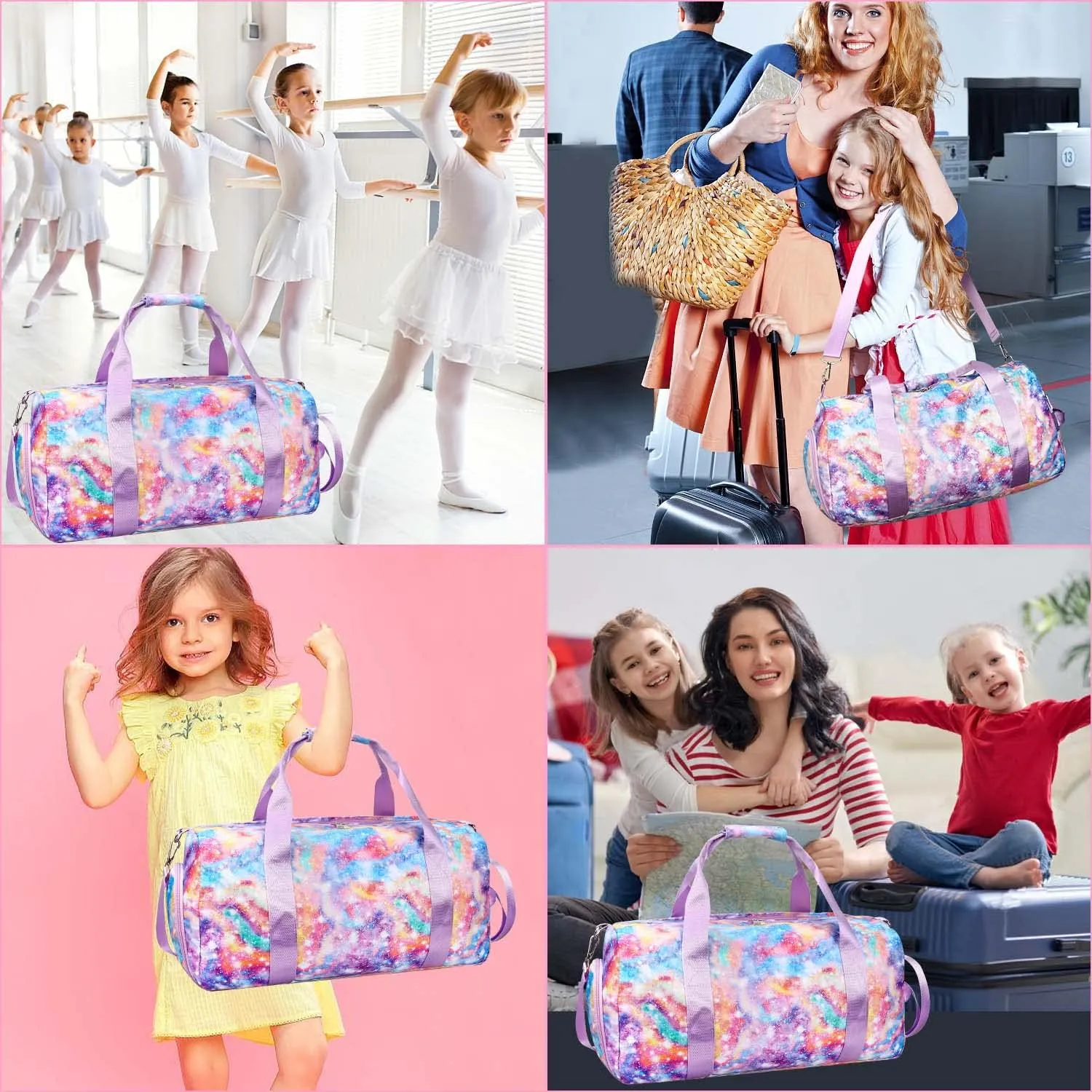 Gym Travel Duffle Bag for Girls - Gymnastics Sports Dance Bag with Shoe Compartment & Wet Pocket Panda Kids Travel Bag Teens Weekender Sleepover Carry On Bag