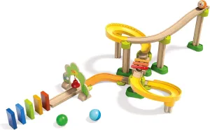HABA Kullerbu Sim-Sala-Kling - 38 Piece Wooden & Plastic Train Track Set for Balls with Musical Effects and Domino Blocks