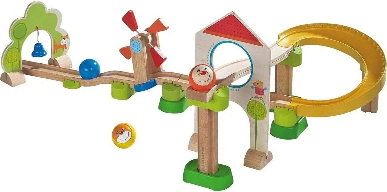 HABA Kullerbu Windmill Playset - 25 Piece Train Track for Balls Starter Set with Special Effects