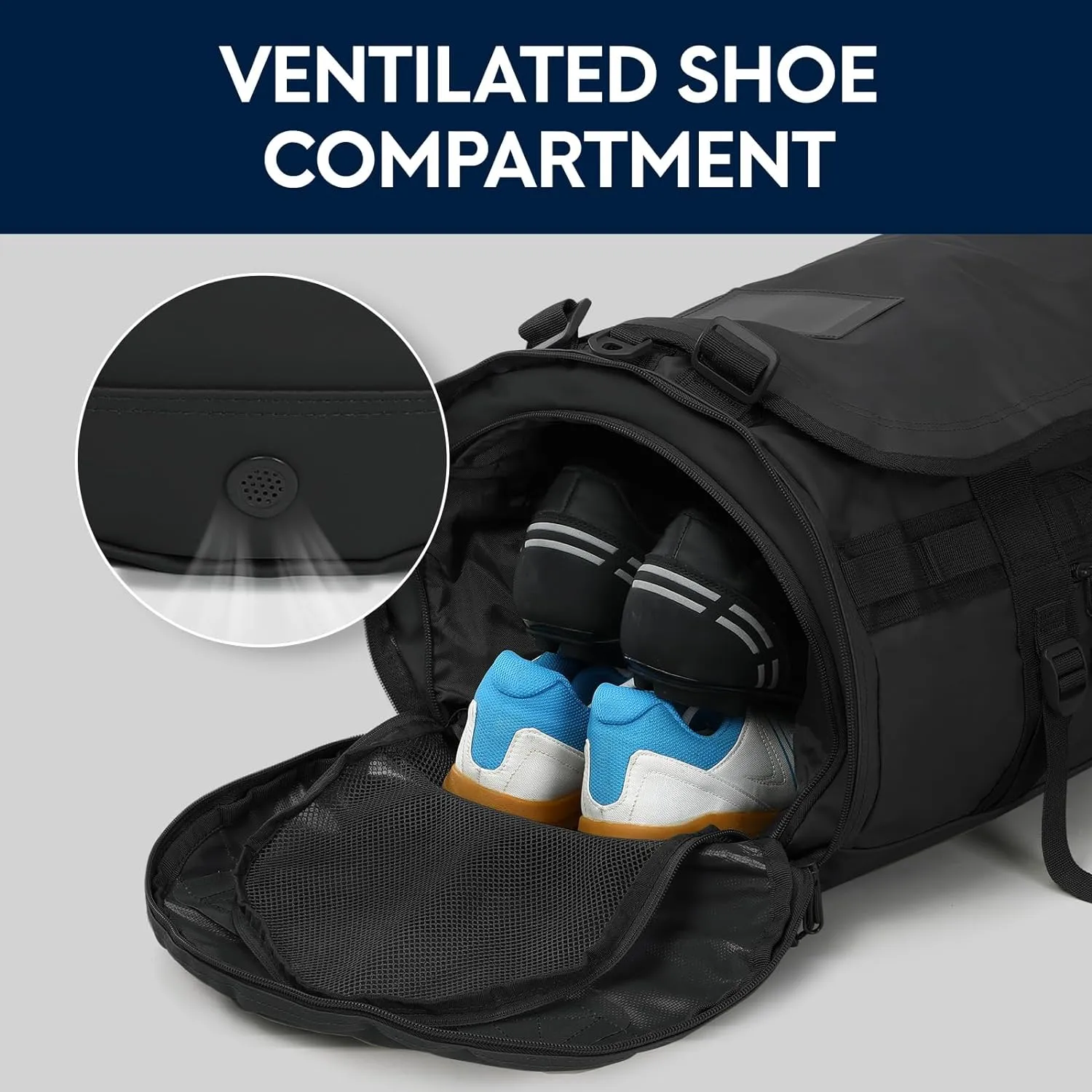 Haimont Duffle Backpack, Travel Duffel Bag with Shoes Compartment, Water-resistant, Men Women, Trip, Sports, Gym, 45L, Black