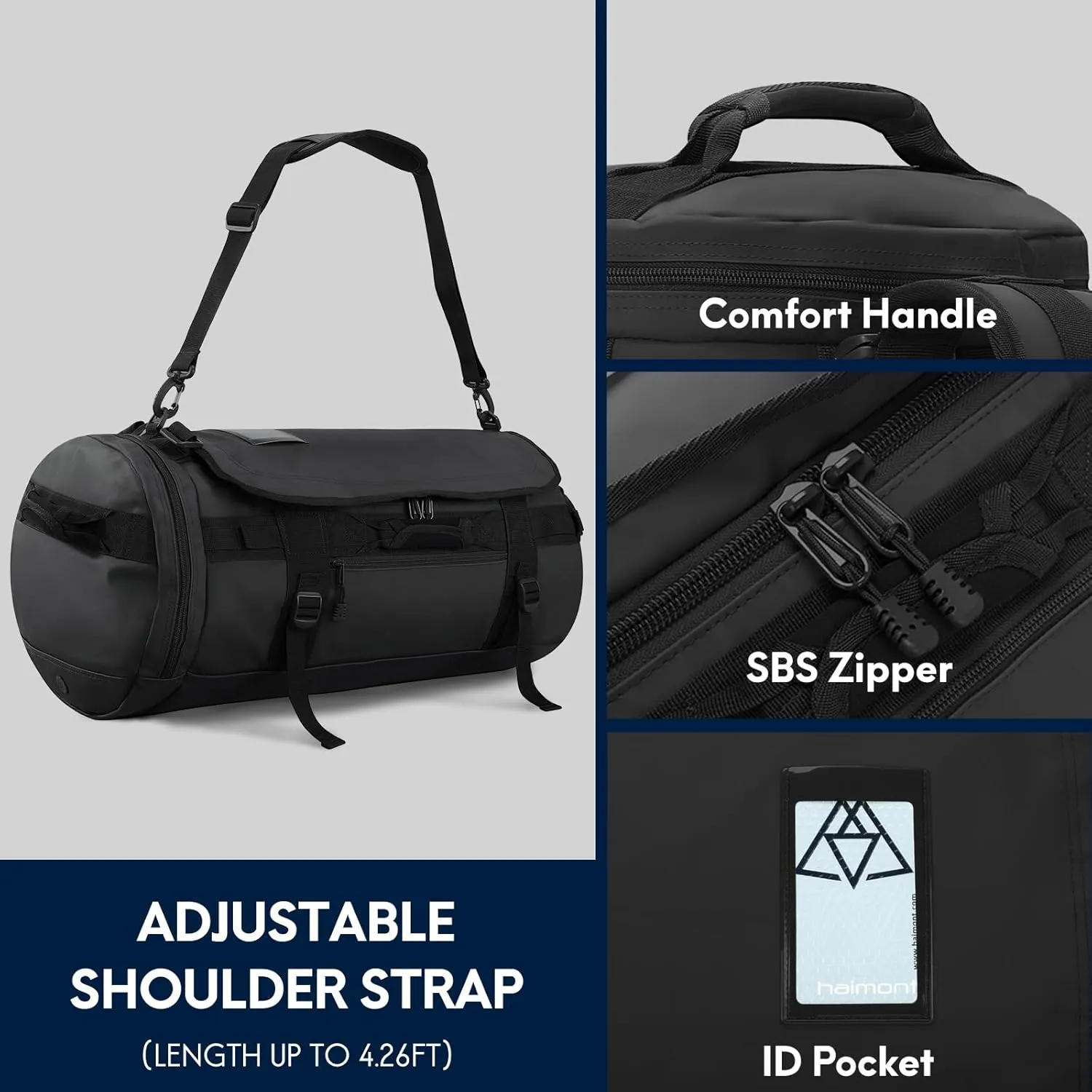 Haimont Large Duffle Backpack Bag for Men, Travel Duffel with Backpack Straps, Heavy Duty Bag with Shoe Separation, 90L Black