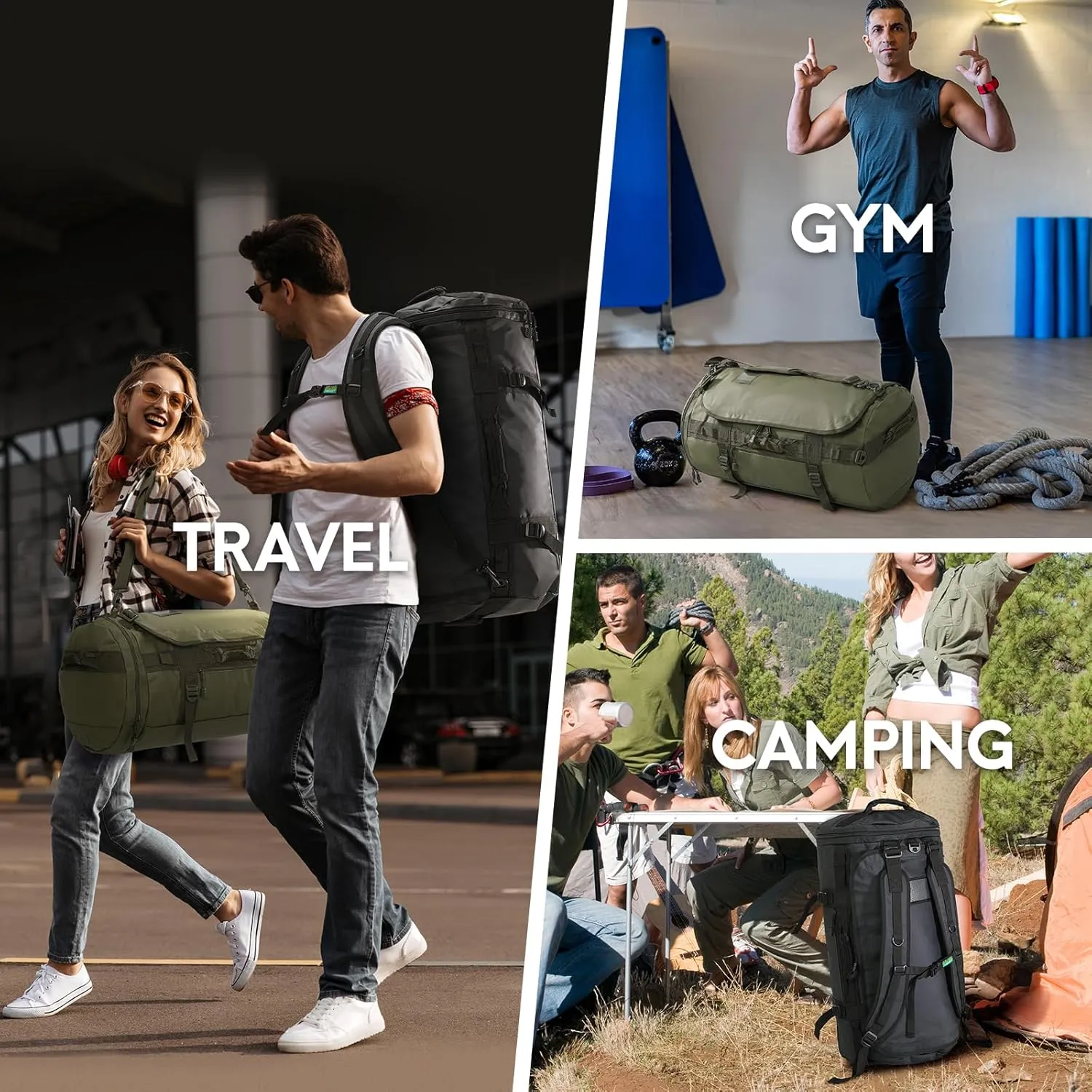 Haimont Large Duffle Backpack Bag for Men, Travel Duffel with Backpack Straps, Heavy Duty Bag with Shoe Separation, 90L Black