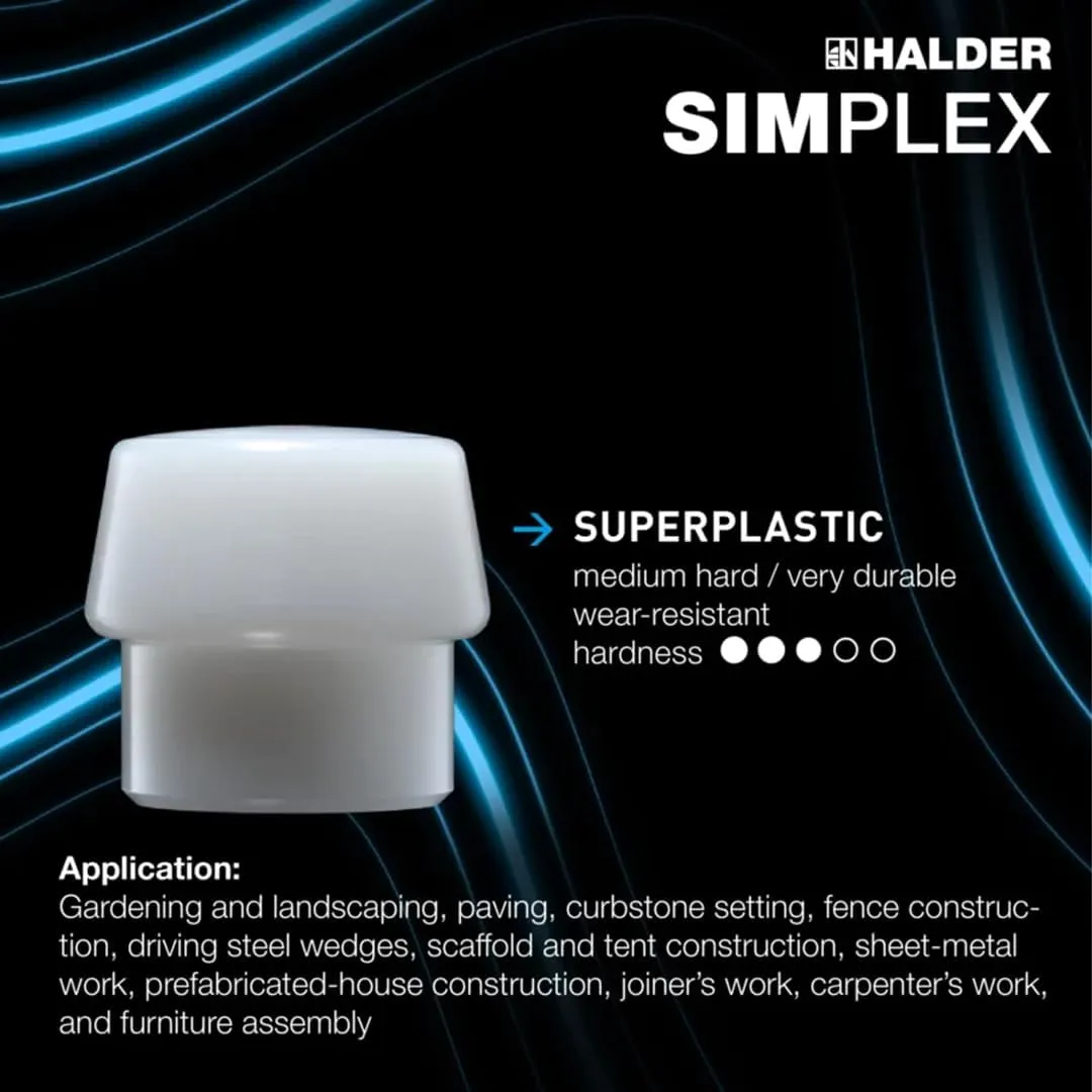 Halder Simplex Soft-Faced Mallet, Medium-Hard Superplastic Inserts, Cast Iron Housing with Handle Protection Sleeve, Varnished Wooden Handle, 80mm, 6 lbs.