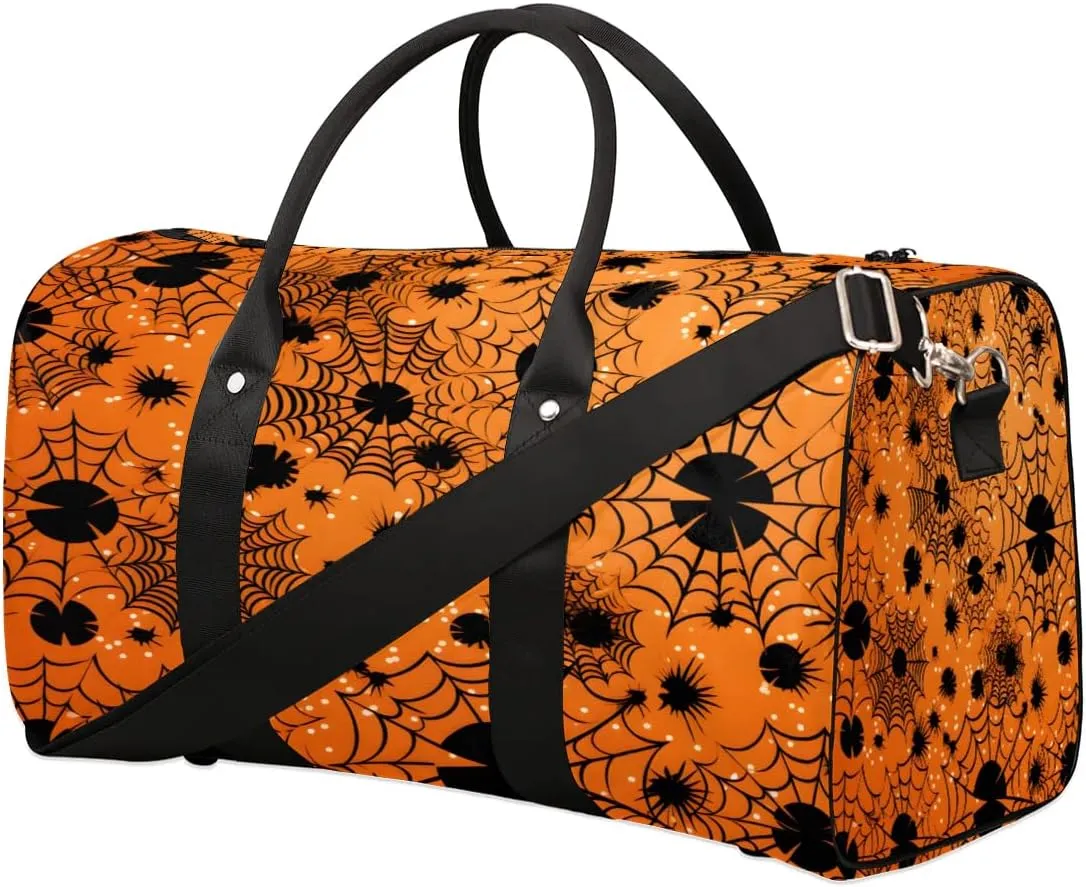 Halloween Spiders Pattern Red Travel Duffel Bag for Women Men Foldable Sport Gym Tote Bag Lightweight Waterproof Weekender Overnight Bag for Weekend Holiday Gym Swim Yoga