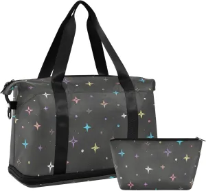 Hand Drawn Colorful Stars Expandable Weekend Travel Bag with Toiletry Bag Folding Duffel Bag