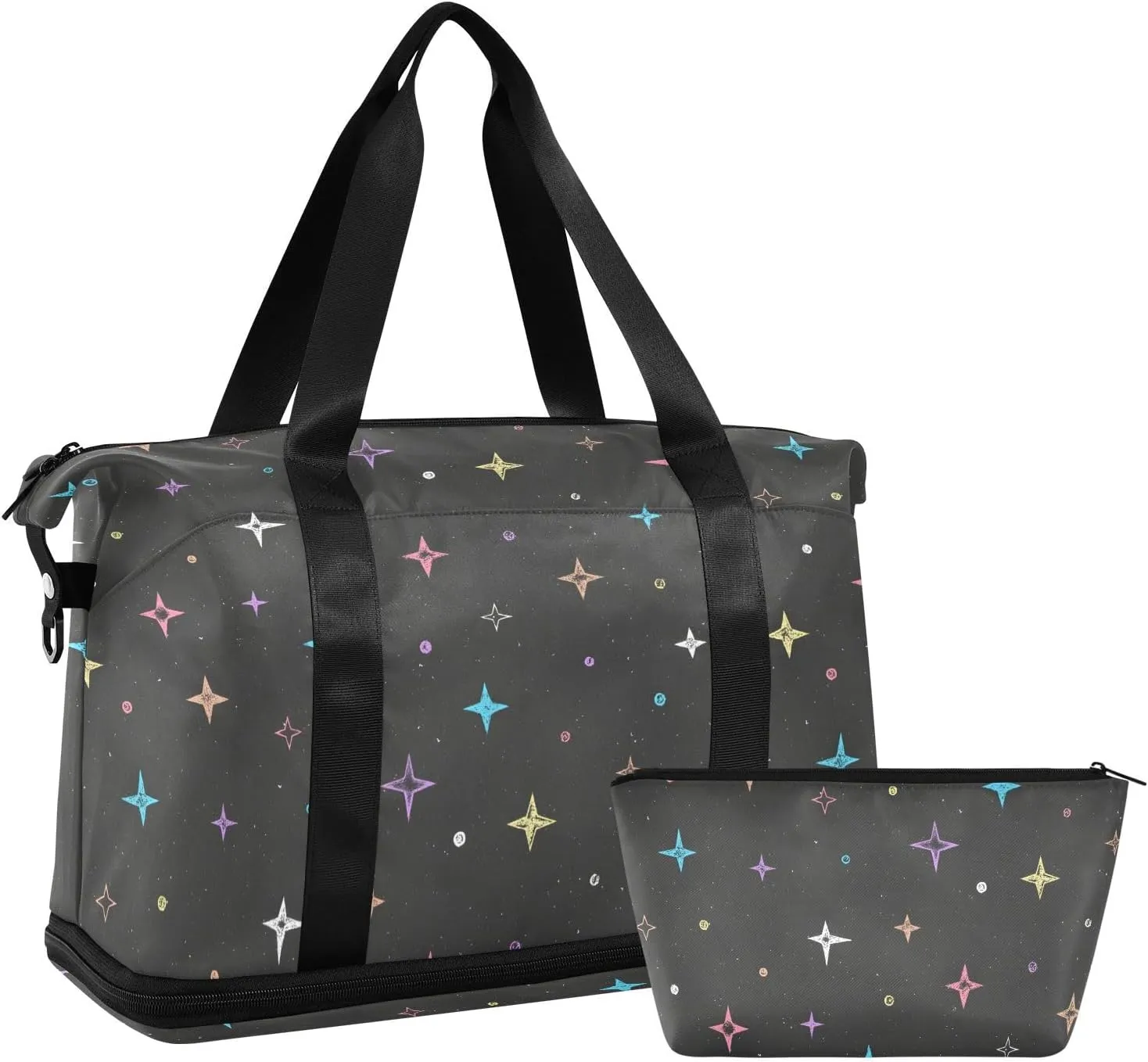 Hand Drawn Colorful Stars Expandable Weekend Travel Bag with Toiletry Bag Folding Duffel Bag