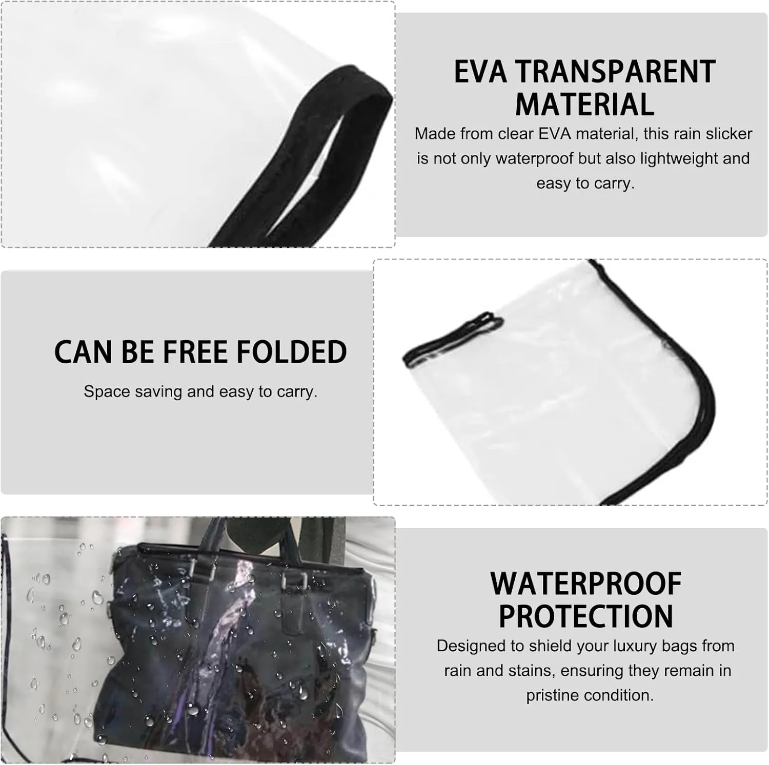 Handbag Raincoat – Clear Waterproof Rain Slicker for Designer Handbags Luxury Bags – EVA Bag Covers, Portable Rain Protective Cover (Transparent Square)