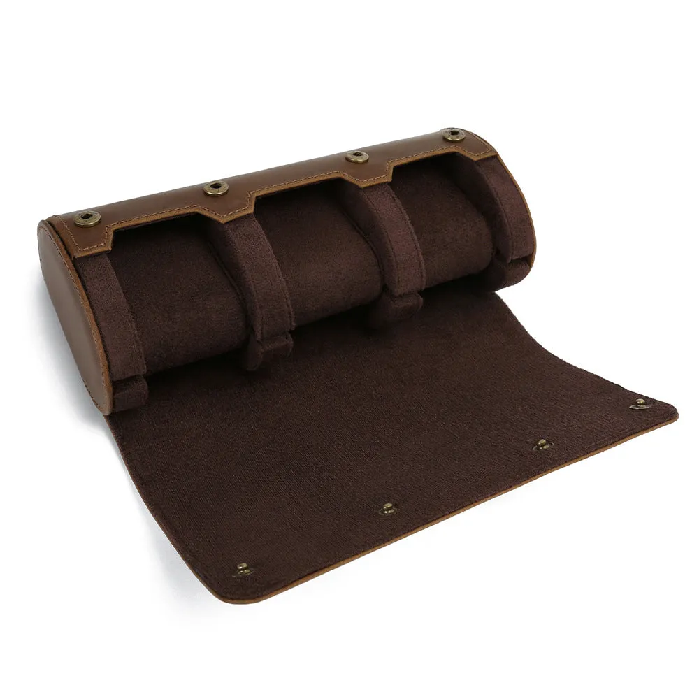 Handmade Vintage Snap Genuine Leather Men’s 3-Slot Watch Case