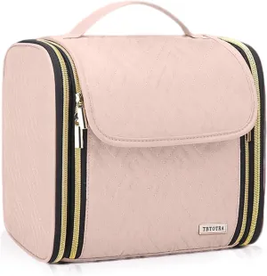 Hanging Toiletry Bag & Makeup Bag for Women with Jewelry Organizer - TSA Approved Large Capacity Travel Cosmetic Organizer, Waterproof Shower Essentials Case with Transparent Pockets, Pink