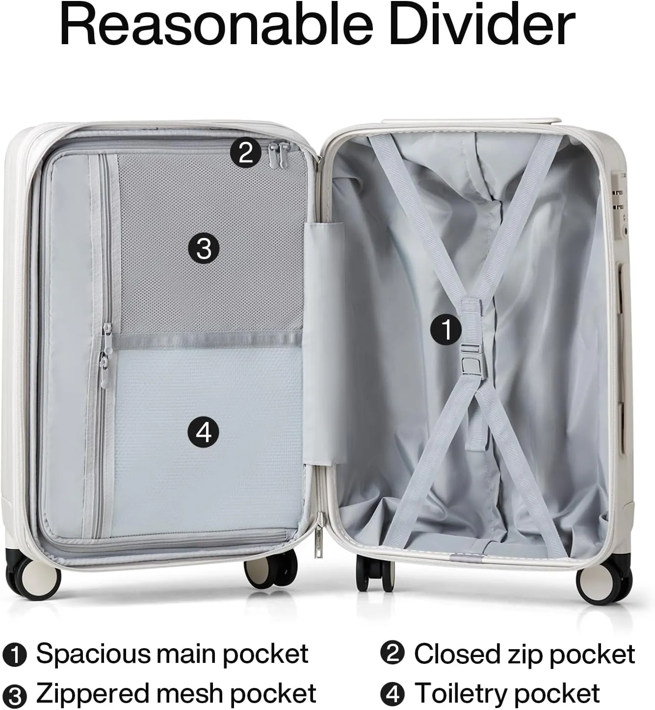 Hanke 20 Inch Expandable Carry on Luggage 22x14x9 Airline Approved Lightweight PC Hard Shell Suitcases with Wheels Travel Luggage Rolling Suitcase Travel Luggage Bag for Weekender(Ivory White)