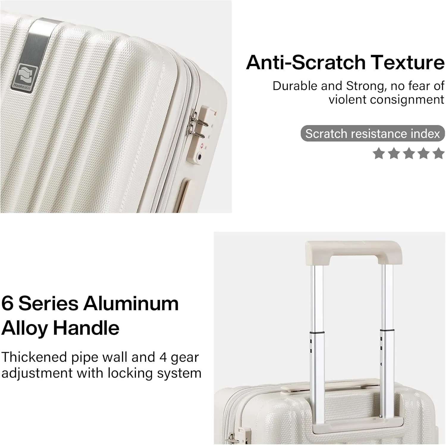 Hanke 20 Inch Expandable Carry on Luggage 22x14x9 Airline Approved Lightweight PC Hard Shell Suitcases with Wheels Travel Luggage Rolling Suitcase Travel Luggage Bag for Weekender(Ivory White)