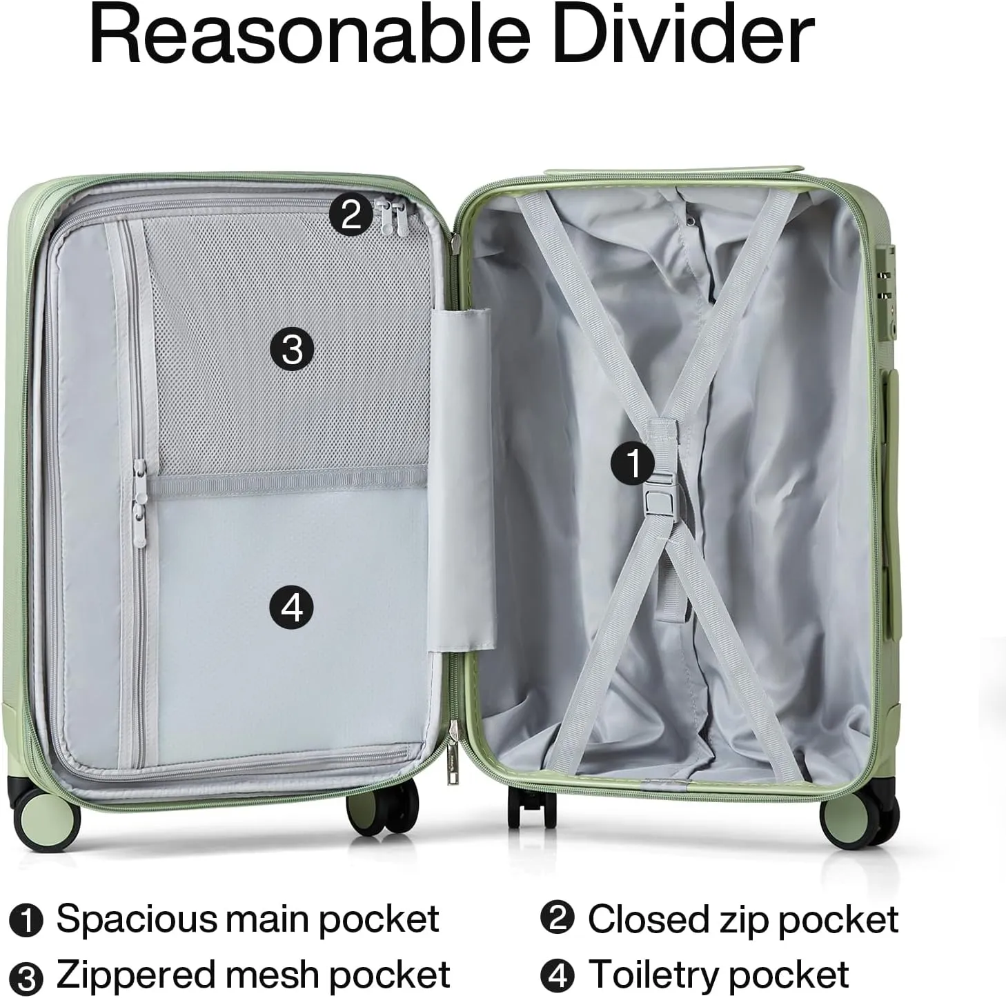 Hanke 29 Inch Expandable Checked Luggage Lightweight PC Hard Shell Luggage Suitcases with Wheels Travel Luggage Rolling Large Suitcase Travel Luggage Bag for Study Abroad.(Bamboo Green)