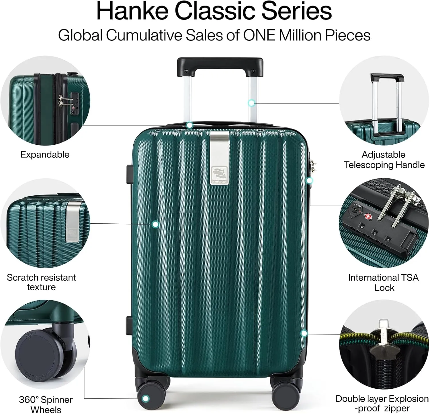 Hanke 29 Inch Expandable Checked Luggage Lightweight PC Hard Shell Luggage Suitcases with Wheels Travel Luggage Rolling Large Suitcase Travel Luggage Bag for Study Abroad.(Blackish Green)