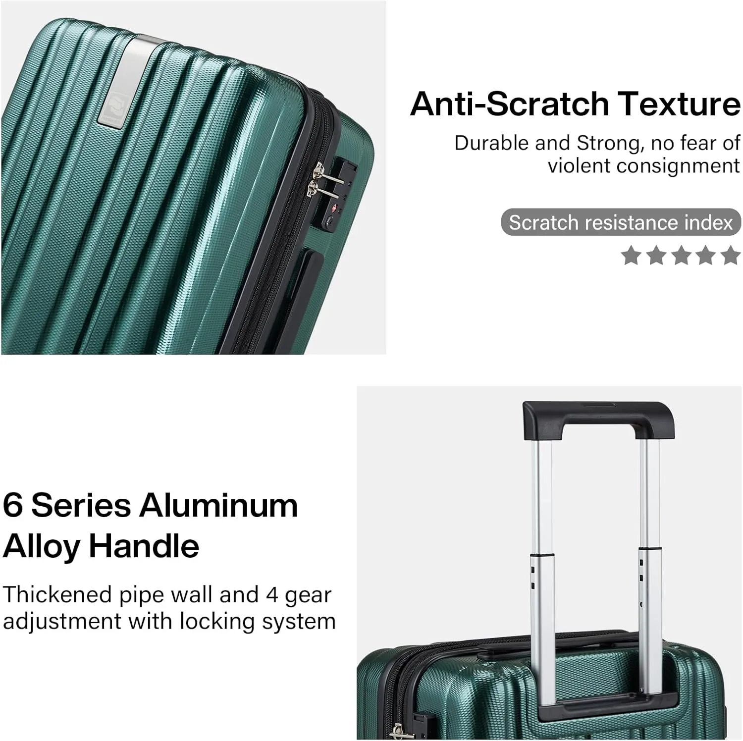 Hanke 29 Inch Expandable Checked Luggage Lightweight PC Hard Shell Luggage Suitcases with Wheels Travel Luggage Rolling Large Suitcase Travel Luggage Bag for Study Abroad.(Blackish Green)