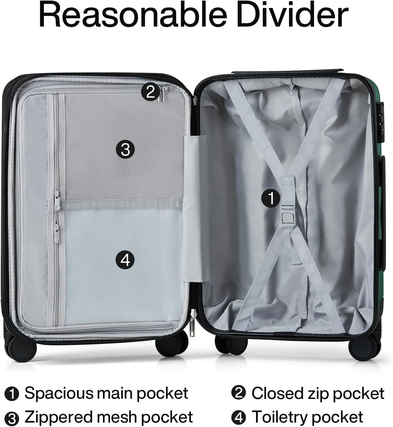 Hanke 29 Inch Expandable Checked Luggage Lightweight PC Hard Shell Luggage Suitcases with Wheels Travel Luggage Rolling Large Suitcase Travel Luggage Bag for Study Abroad.(Blackish Green)