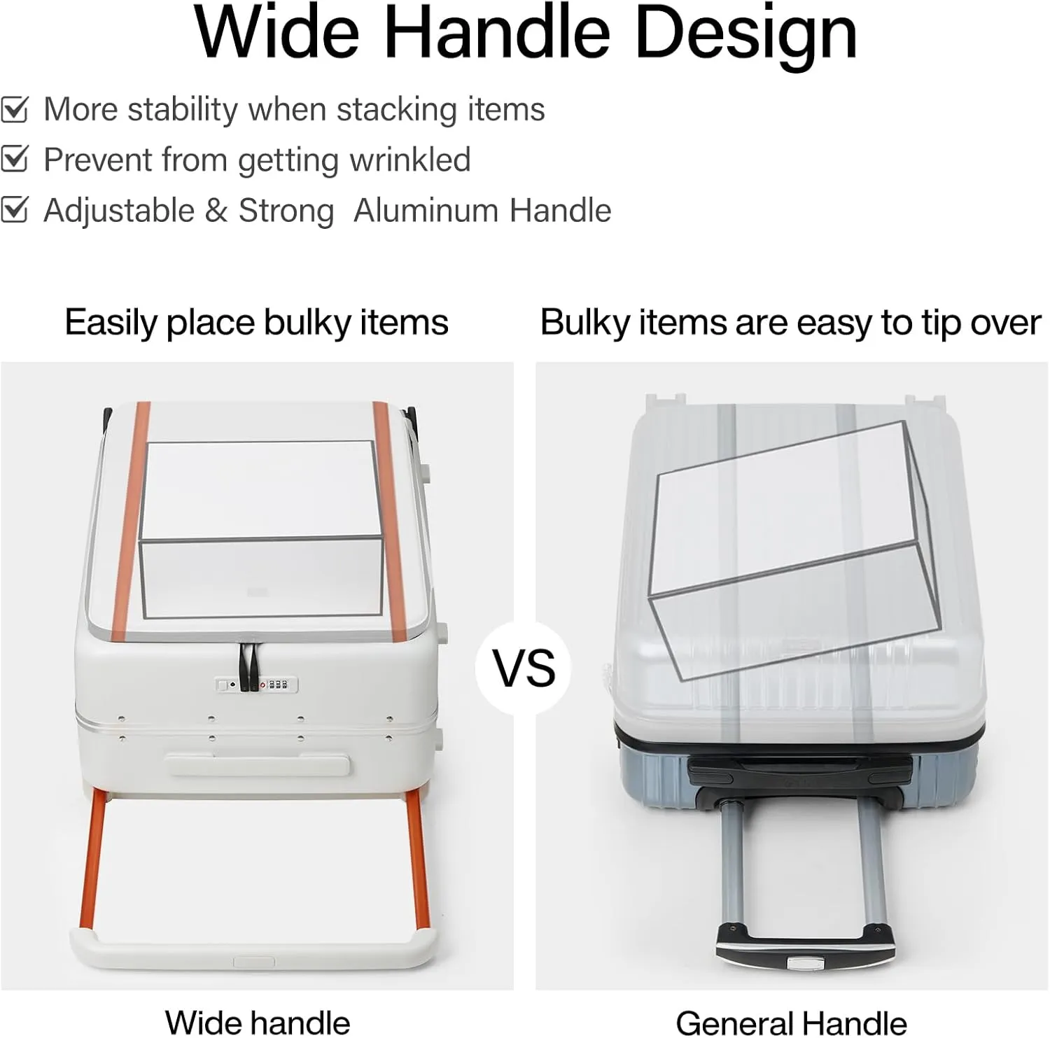 Hanke Top Open 20 Inch Carry On Luggage Hard Shell Suitcases with Wheels TSA Luggage Wide Handle Carry-On Luggage Aluminum Carry On Bag for Travel Rolling Luggage(Smoke White)