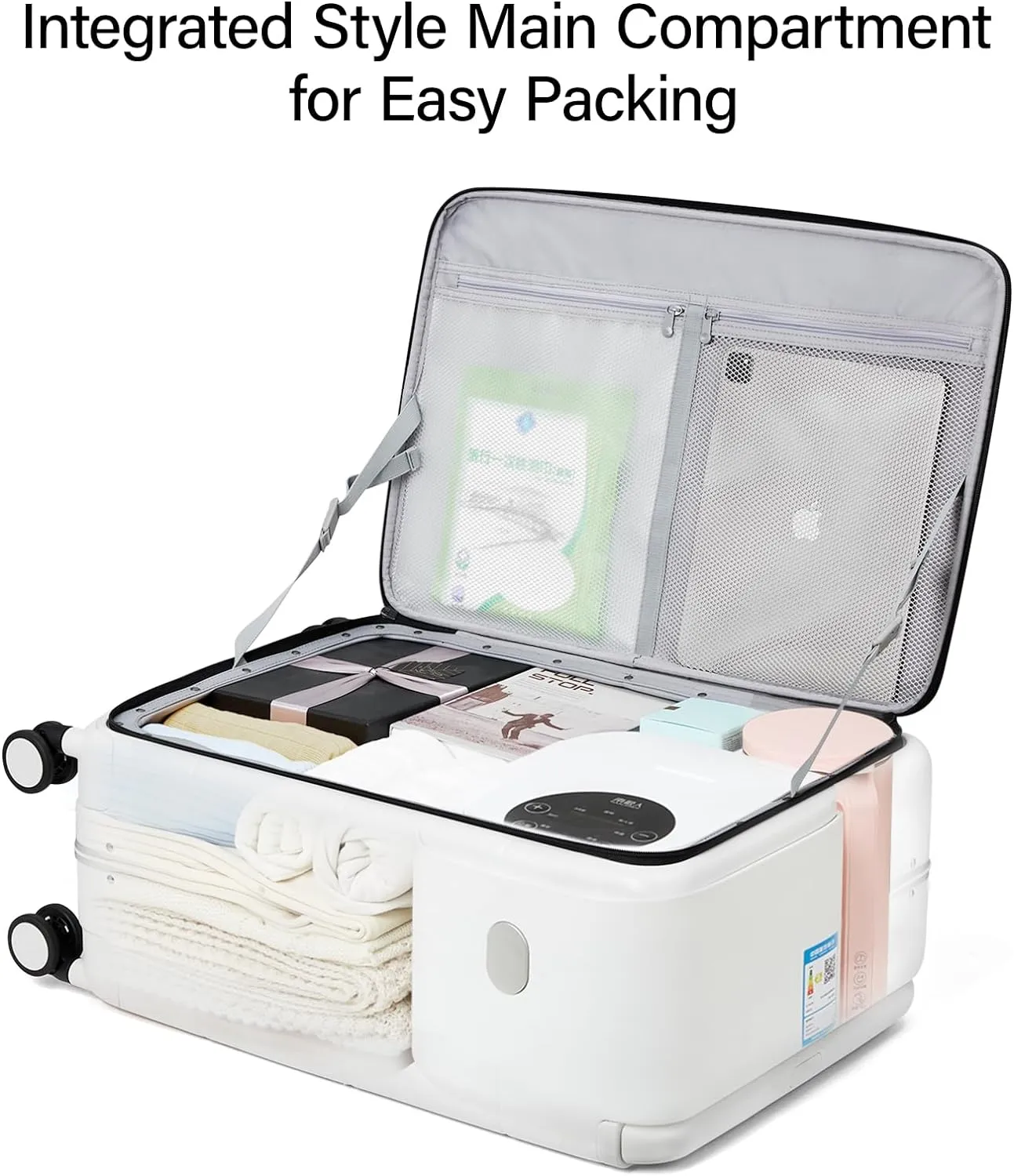 Hanke Top Open 20 Inch Carry On Luggage Hard Shell Suitcases with Wheels TSA Luggage Wide Handle Carry-On Luggage Aluminum Carry On Bag for Travel Rolling Luggage(Smoke White)