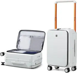 Hanke Top Open 20 Inch Carry On Luggage Hard Shell Suitcases with Wheels TSA Luggage Wide Handle Carry-On Luggage Aluminum Carry On Bag for Travel Rolling Luggage(Smoke White)
