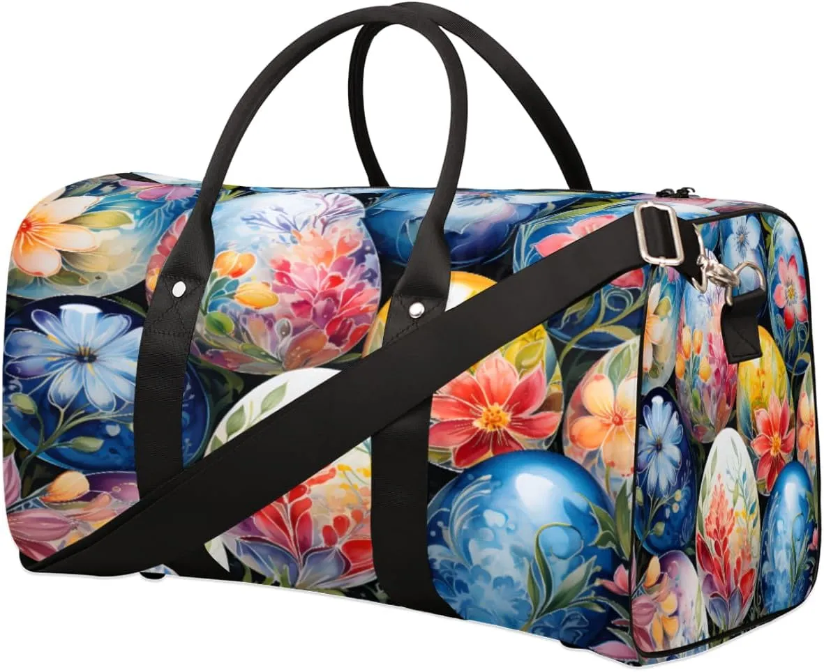 Happy Easter Day Egg Duffel Bags Large Tote Bag Overnight Bags for Women Men Lightweight Duffel Bag Adjustable Strap Carry On Bag Waterproof Gym Travel Bag