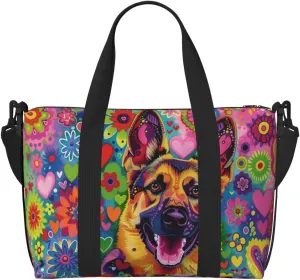 happy German Shepherd print Travel Duffel Bag, Sports Tote Gym Bag, Swim Pool Bag Large Shoulder Tote Bag for Beach Weekender, 202-406-121