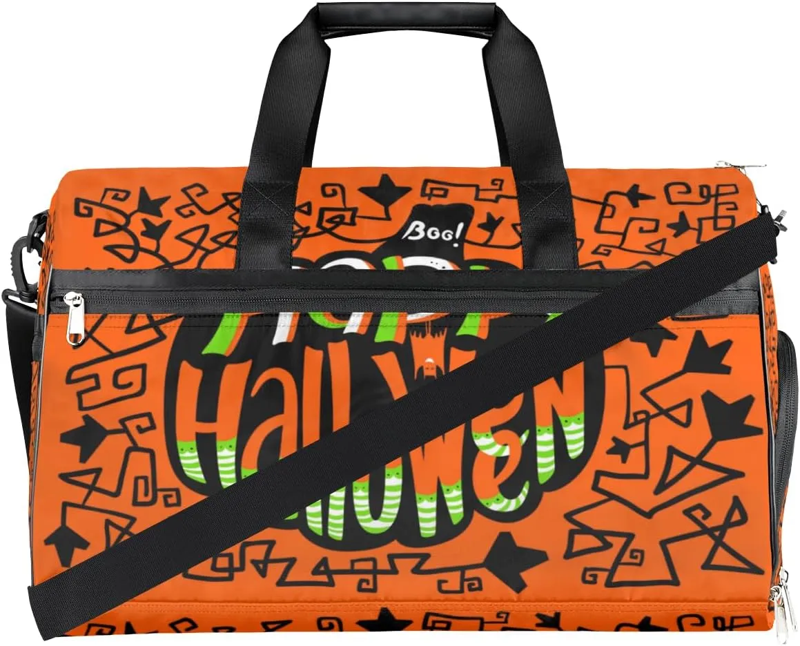 Happy Halloween Topic Sports Gym Bag for Women Men Travel Duffel Bag with Wet Pocket & Shoes Compartment Waterproof Weekender Overnight Tote Carry on Bag Lightweight