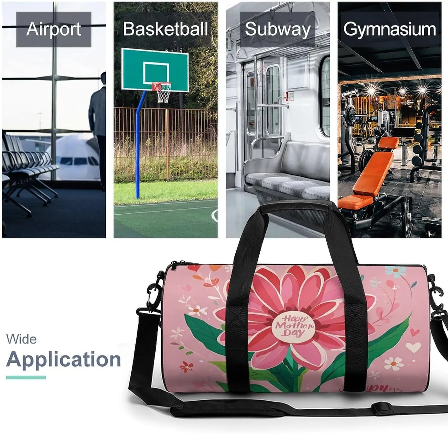 Happy Mother Day Gym Bag Small Travel Duffle Bag with Compartment Carry On Weekender Bag for Women Men