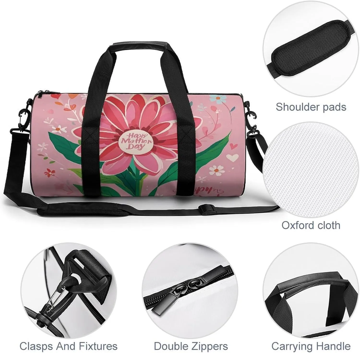Happy Mother Day Gym Bag Small Travel Duffle Bag with Compartment Carry On Weekender Bag for Women Men