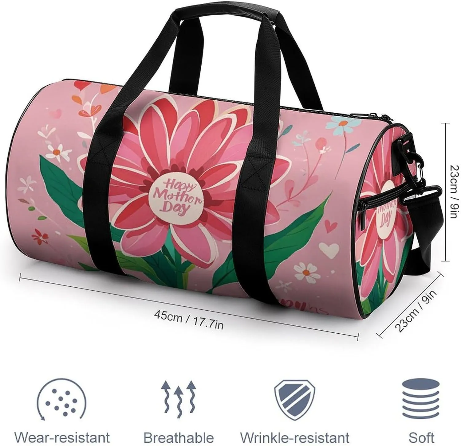 Happy Mother Day Gym Bag Small Travel Duffle Bag with Compartment Carry On Weekender Bag for Women Men