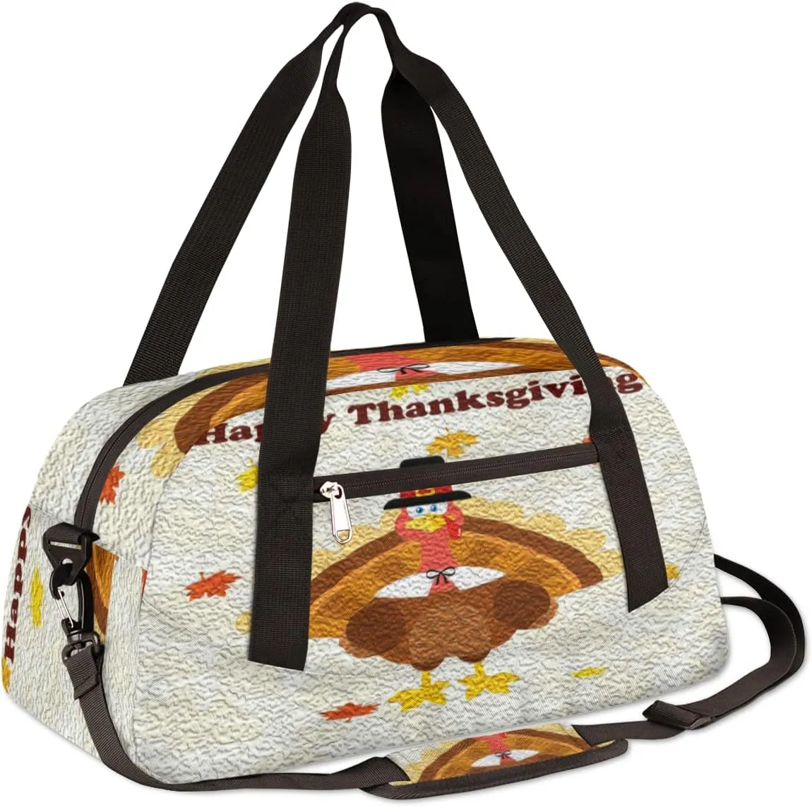 Happy Thanksgiving Pattern Kids Duffel Bag for Girls Boys Teens, Turkey Oil Painting Dance Bag Overnight Small Duffel Bag Carry On Weekend Sports Gym Travel Bag for School Practice Gymnastics Ballet