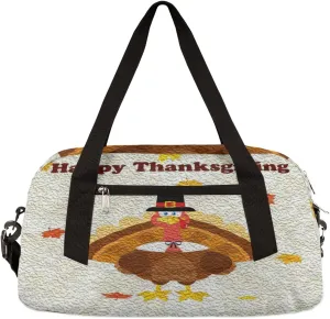 Happy Thanksgiving Pattern Kids Duffel Bag for Girls Boys Teens, Turkey Oil Painting Dance Bag Overnight Small Duffel Bag Carry On Weekend Sports Gym Travel Bag for School Practice Gymnastics Ballet