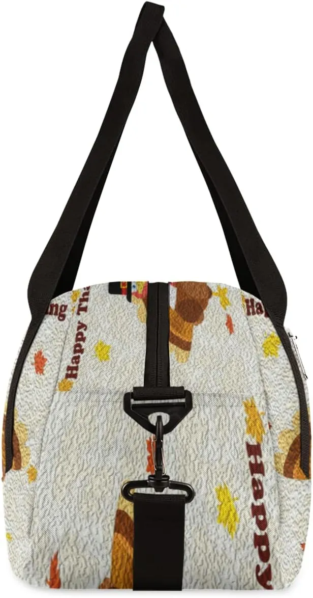 Happy Thanksgiving Pattern Kids Duffel Bag for Girls Boys Teens, Turkey Oil Painting Dance Bag Overnight Small Duffel Bag Carry On Weekend Sports Gym Travel Bag for School Practice Gymnastics Ballet