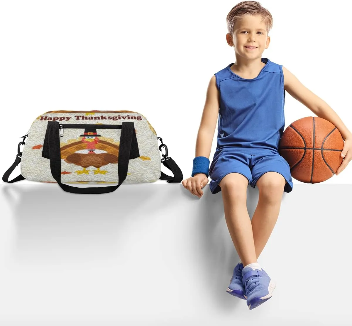 Happy Thanksgiving Pattern Kids Duffel Bag for Girls Boys Teens, Turkey Oil Painting Dance Bag Overnight Small Duffel Bag Carry On Weekend Sports Gym Travel Bag for School Practice Gymnastics Ballet