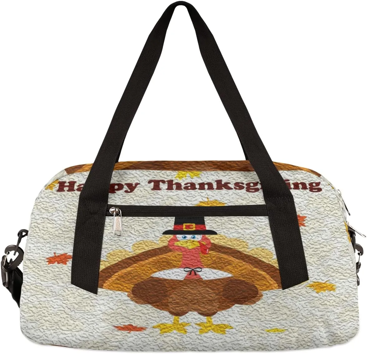 Happy Thanksgiving Pattern Kids Duffel Bag for Girls Boys Teens, Turkey Oil Painting Dance Bag Overnight Small Duffel Bag Carry On Weekend Sports Gym Travel Bag for School Practice Gymnastics Ballet