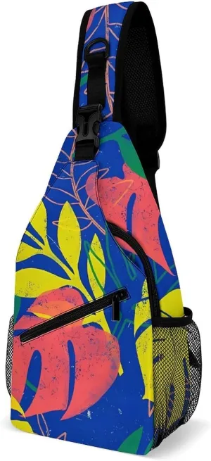 Hawaiian Tropical Floral Sling Backpack Man Womens Crossbody Backpack Chest Bag Cycling Daypack Shoulder Bag Casual Daypacks Sports Backpacks