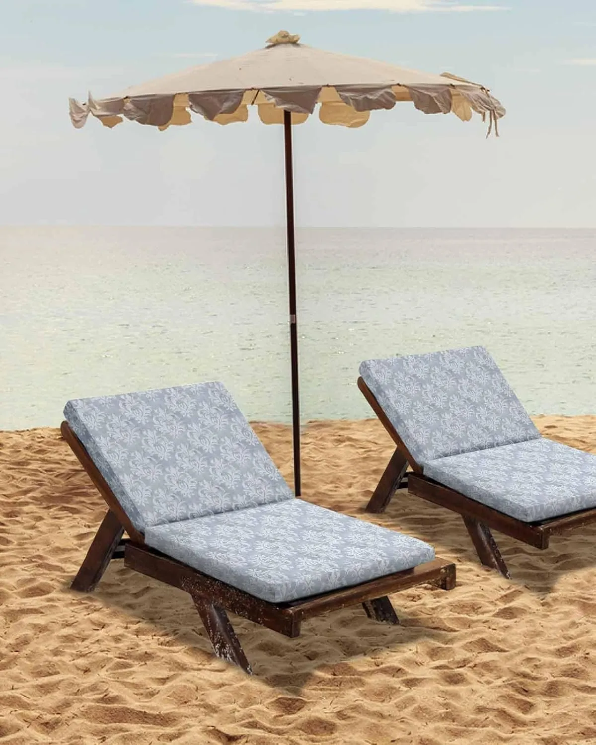 Haze Blue Boho Outdoor Cushion Chair Cover Set of 4 - Waterproof Couch Seat Covers, Neutral Middle Century Turkish Pattern Patio Furniture Protector Cushions Slipcovers for Sofa/RV, 22"x22"x4"
