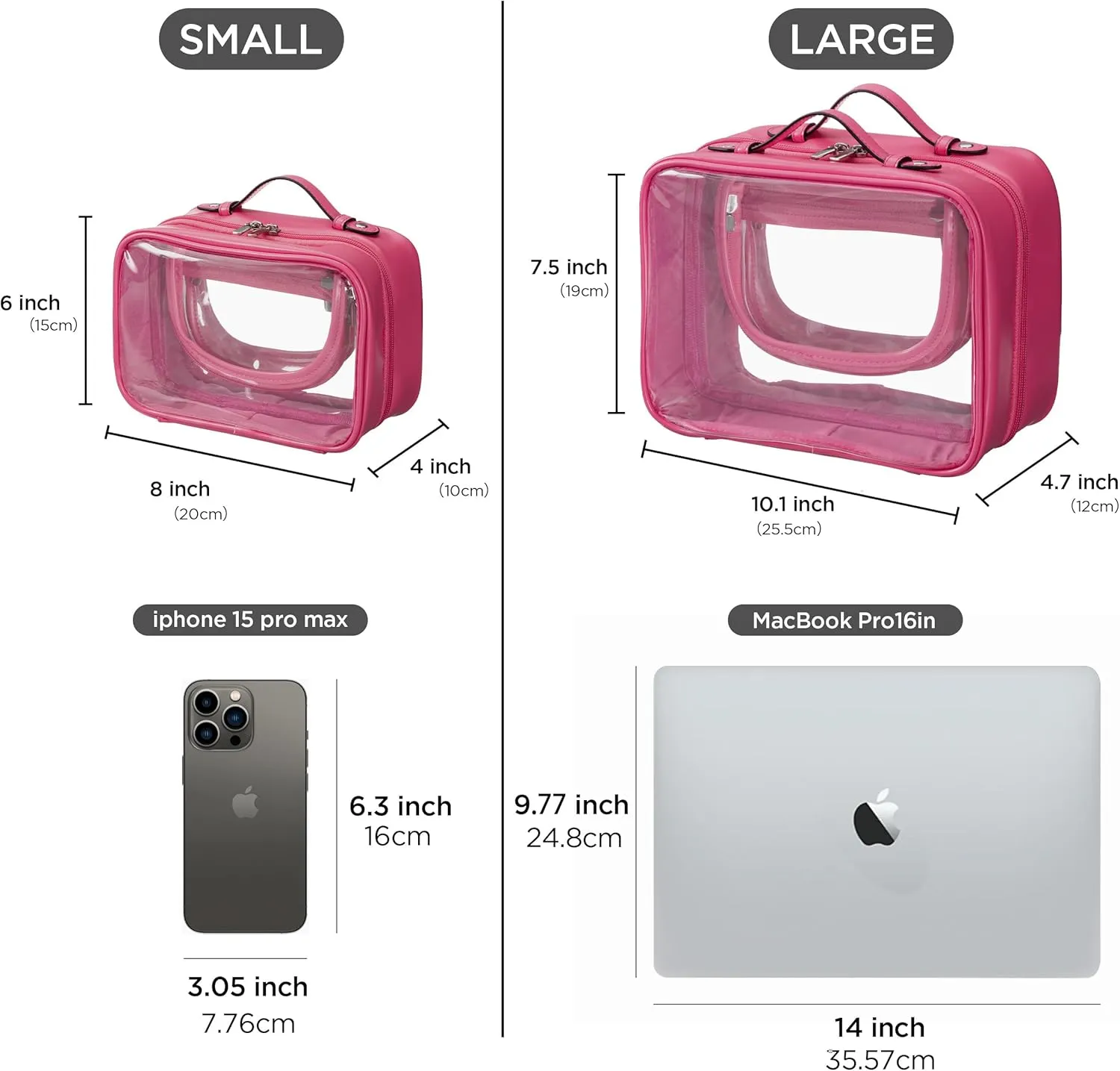 HBselect TSA Approved Toiletry Bag, Clear Makeup Bag Travel Toiletry Bag for Women Girls, Portable Waterproof LMakeup Bag Organizer Cosmetic Bag Travel Accessories Essentials (Large Rose Red)