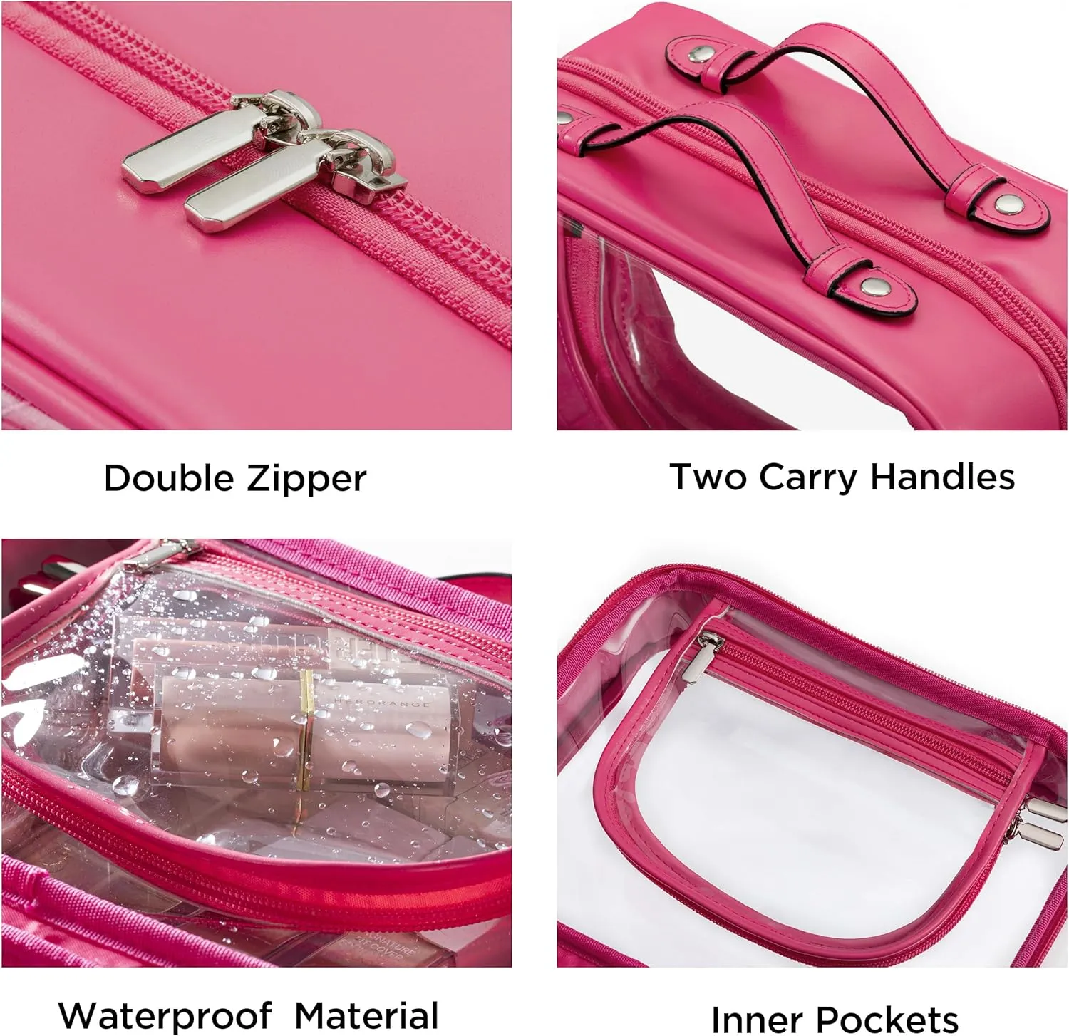 HBselect TSA Approved Toiletry Bag, Clear Makeup Bag Travel Toiletry Bag for Women Girls, Portable Waterproof LMakeup Bag Organizer Cosmetic Bag Travel Accessories Essentials (Large Rose Red)
