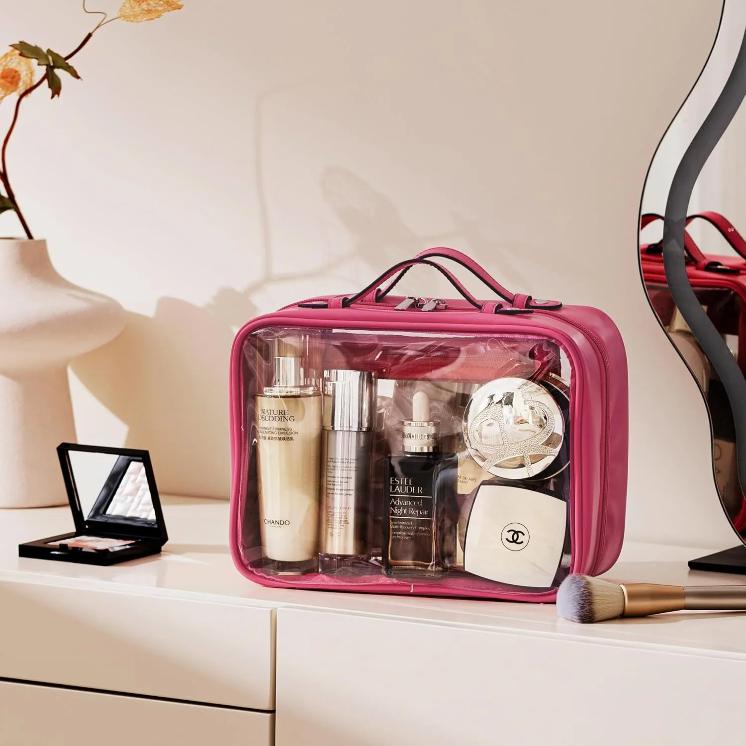 HBselect TSA Approved Toiletry Bag, Clear Makeup Bag Travel Toiletry Bag for Women Girls, Portable Waterproof LMakeup Bag Organizer Cosmetic Bag Travel Accessories Essentials (Large Rose Red)