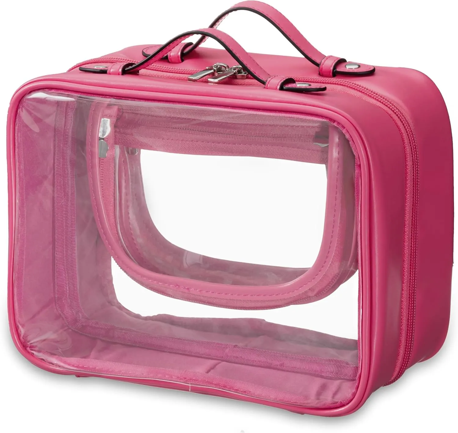 HBselect TSA Approved Toiletry Bag, Clear Makeup Bag Travel Toiletry Bag for Women Girls, Portable Waterproof LMakeup Bag Organizer Cosmetic Bag Travel Accessories Essentials (Large Rose Red)