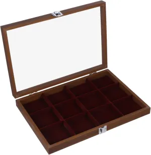 Healifty Wooden Jewelry Tray with Transparent Lid Vintage Style Organizer for Bracelets Bangles and Earrings Soft Velvet Interior Secure Storage Clasp Box
