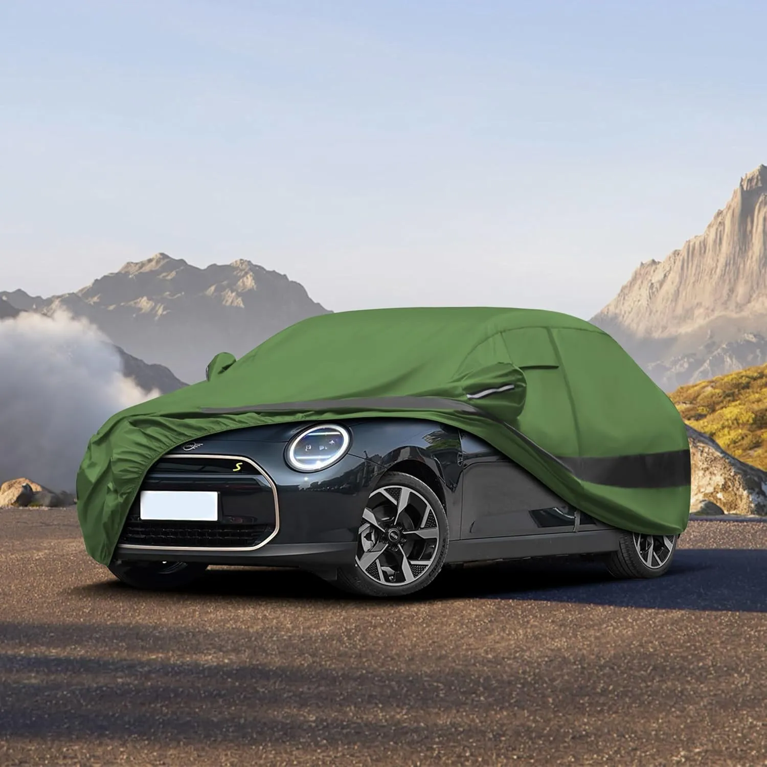Heavy Duty Outdoor Car Cover Compatible with Mini Cooper 2 Door,Waterproof All Weather for Automobiles, Outdoor Full Cover Rain Sun UV Protection with Zipper Cotton