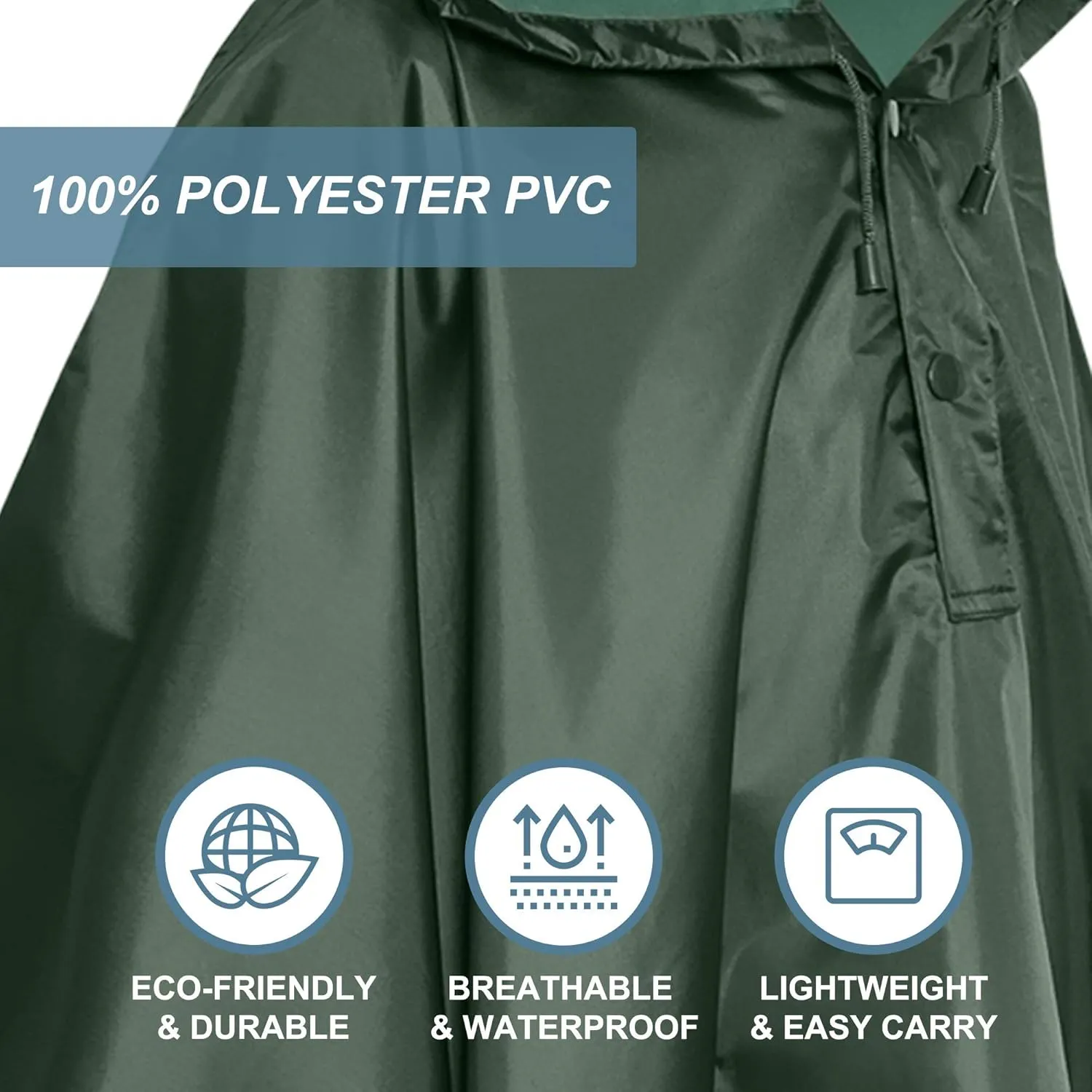 Heavy Duty Rain Poncho for Backpacking, Waterproof Lightweight for Adults, Military, Emergency, Camping, Men, Women