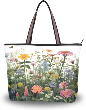 Herbs and Wildflowers Tote Bag for Women Casual Shoulder Bag Women Hobo Bag Top Handle Handbag for Shopping Travel Work