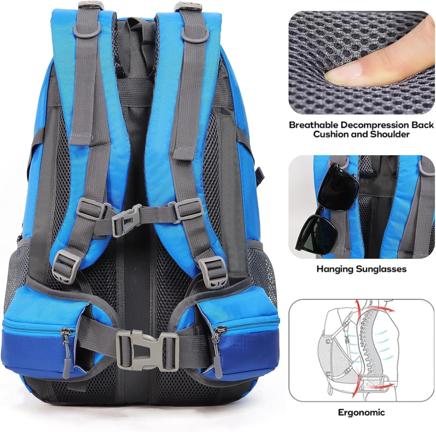 Hiking Backpack Camping 40L Outdoor Daypack Lightweight Travel Backpack with Rain Cover for Women Men (Blue)