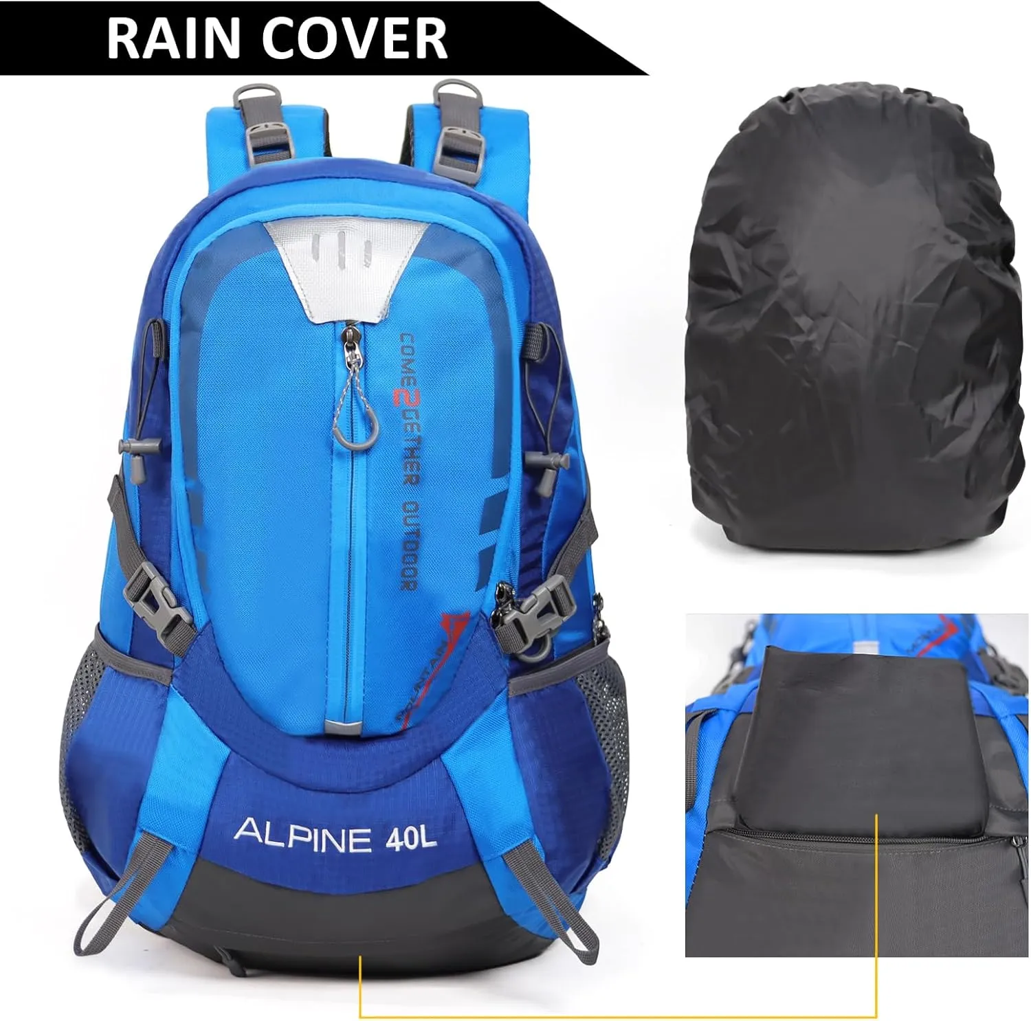 Hiking Backpack Camping 40L Outdoor Daypack Lightweight Travel Backpack with Rain Cover for Women Men (Blue)